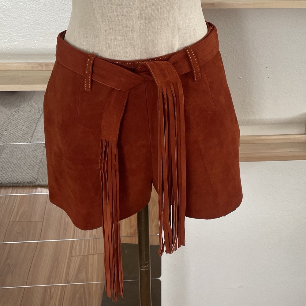 Suede Shorts And Belt With Fringe Burnt Orange